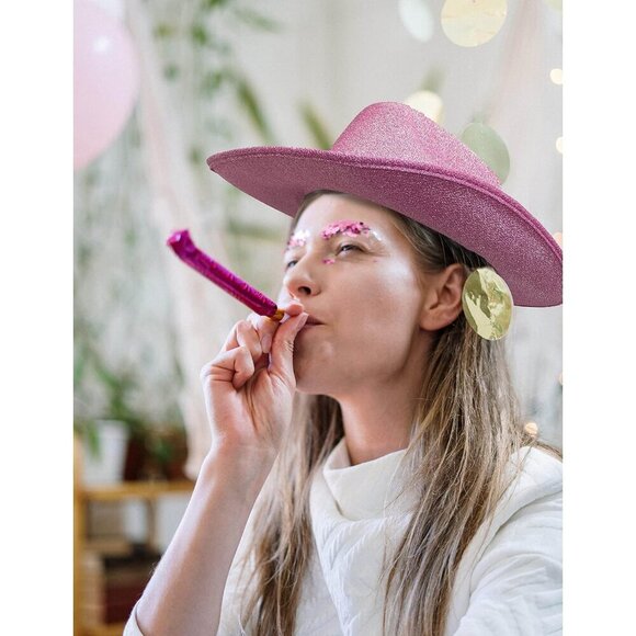 Pink Cowgirl Hat with Heart Sunglasses Glitter Costume Accessory for Women main image 5